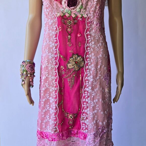 One-of-a-Kind Rose Garden Slip Dress - Vintage Lace & Embroidered Chiffon - Picture 3 of 11